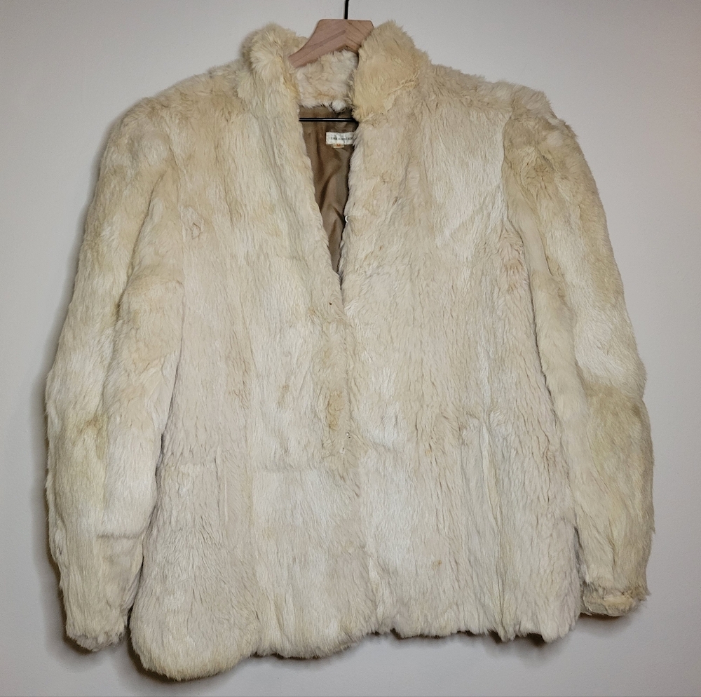vintage 100% rabbit fur cream coat medium